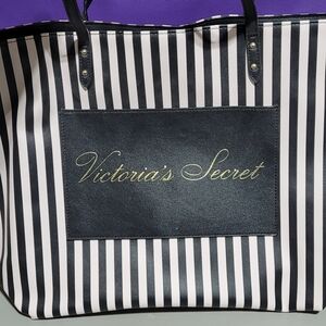 Victoria's Secret Black and White Striped Tote Bag
